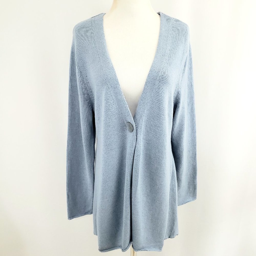 J. Jill Single-Button Cardigan Sweater Size SMALL French Blue Knit 10% Silk